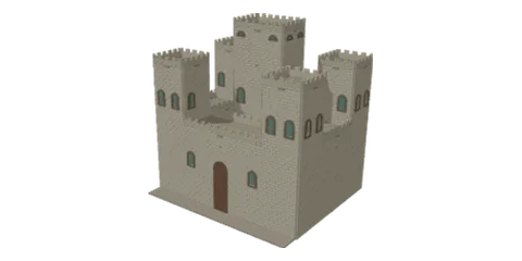 Stone castle miniature house — Keep · twin towers · battlements