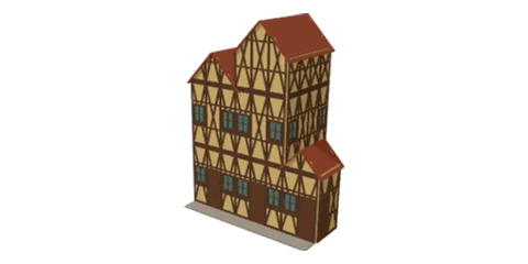 Timber-frame town miniature house — Half-timbering · steep gables · window boxes